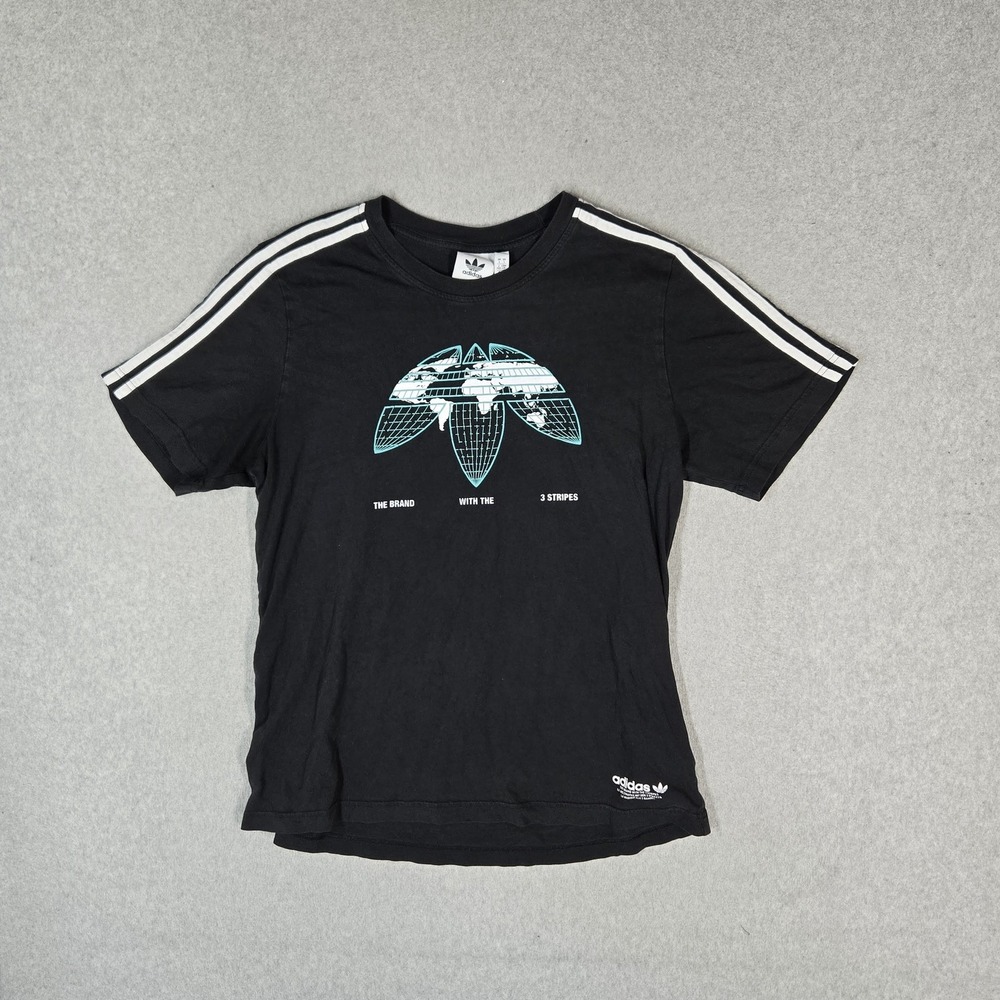 Adidas Men Shirt L Black United Tee Trefoil Globe Logo Graphic Print Crew Neck
